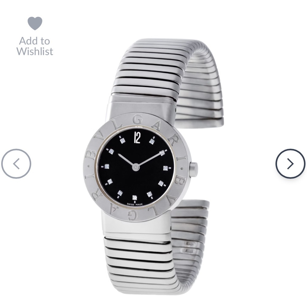 Bulgari Silver and Black Tubogas Watch with Diamond dial